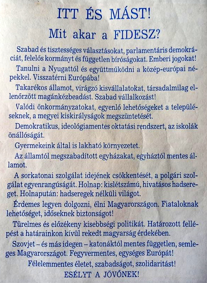 Fidesz szórólap 1990-ből