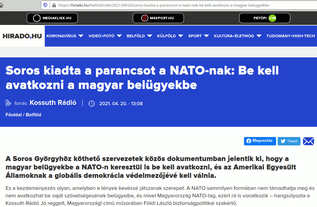 "Soros kiadta a parancsot a NATOnak"