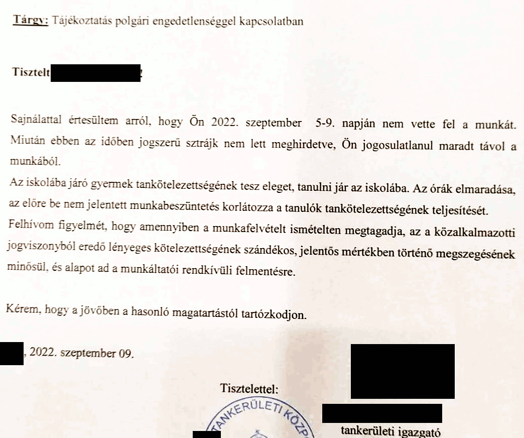 "Tájékoztatás polgári engedetlenséggel kapcsolatban"